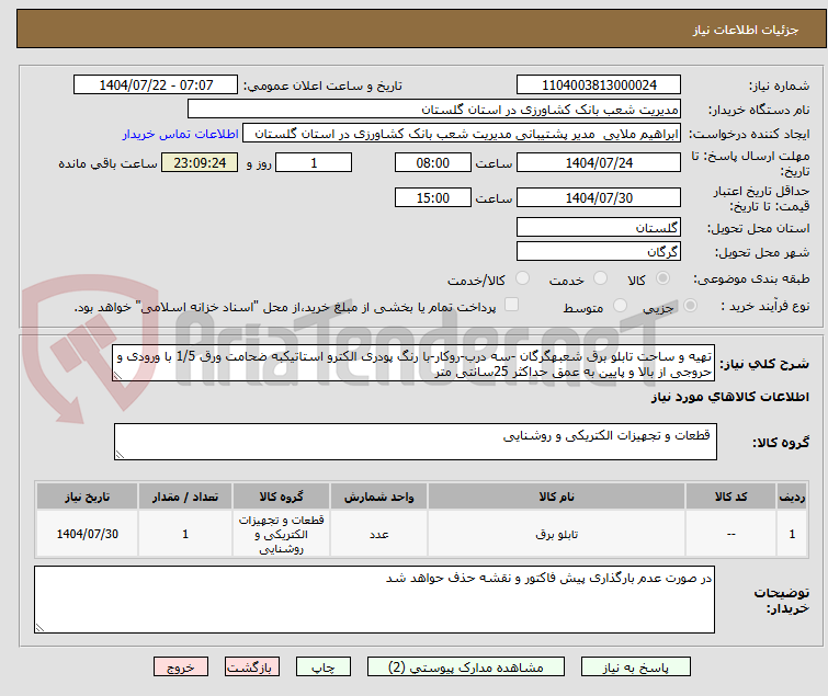 تصویر کوچک آگهی تهیه و ساحت تابلو برق شعبهگرگان -سه درب-روکار-با رنگ پودری الکترو استاتیکبه ضحامت ورق 1/5 با ورودی و حروجی از بالا و پایین به عمق حداکثر 25سانتی متر