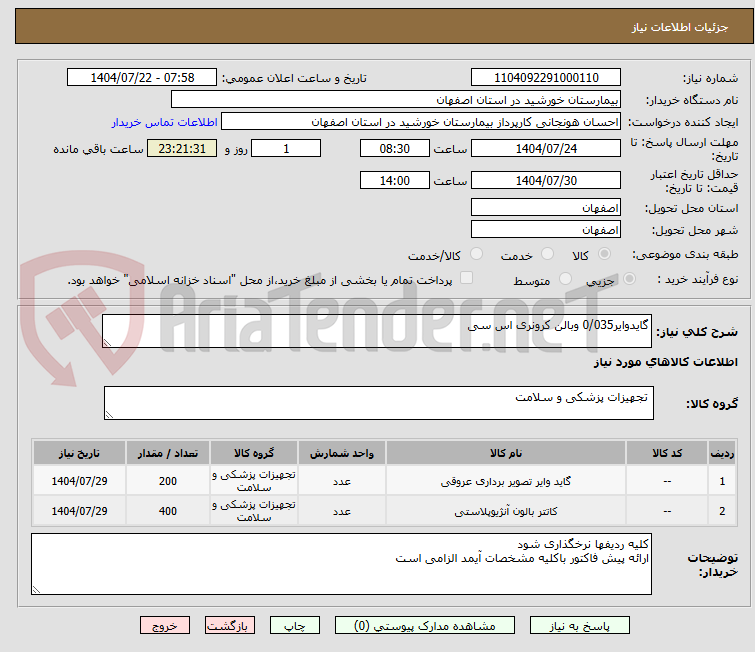 تصویر کوچک آگهی گایدوایر0/035 وبالن کرونری اس سی