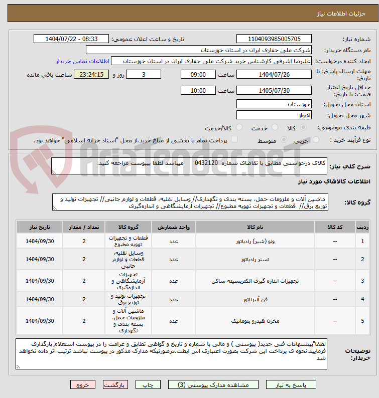 تصویر کوچک آگهی کالای درخواستی مطابق با تقاضای شماره 0432120 میباشد لطفا بپیوست مراجعه کنید.