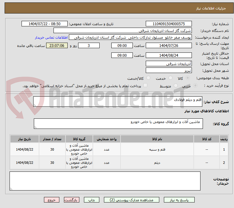 تصویر کوچک آگهی قلم و دیلم فولادی