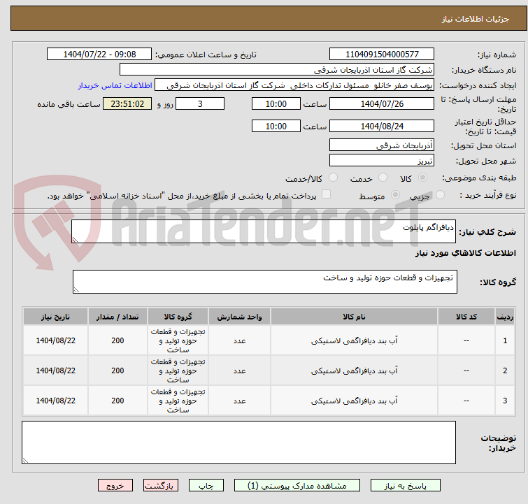 تصویر کوچک آگهی دیافراگم پایلوت