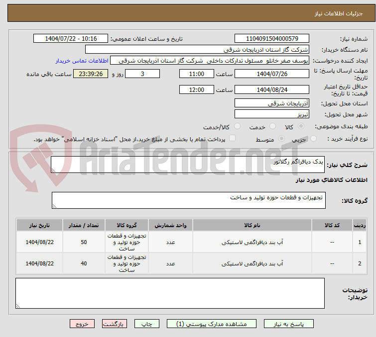 تصویر کوچک آگهی یدک دیافراگم رگلاتور