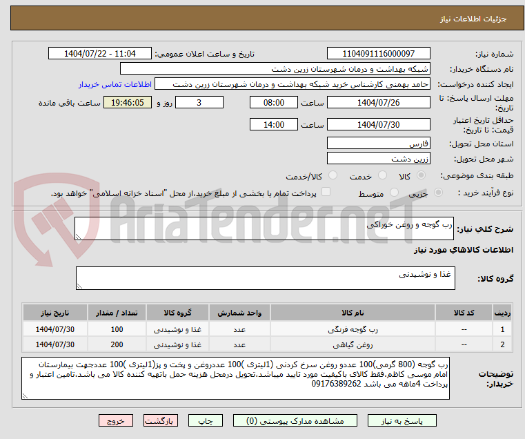 تصویر کوچک آگهی رب گوجه و روغن خوراکی