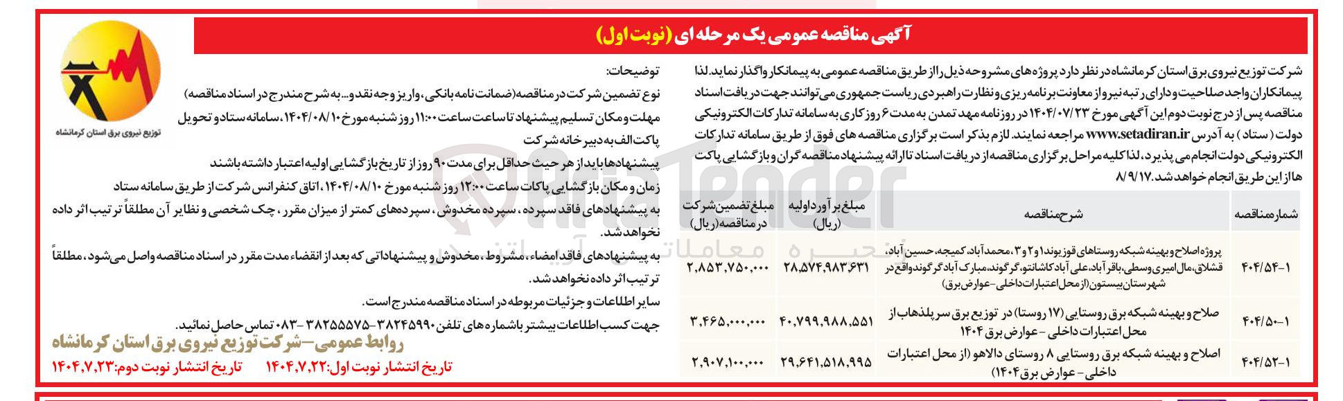 تصویر کوچک آگهی پروژه اصلاح و بهینه شبکه روستاهای فوزیوند ۱ و ۲ و ۳ 