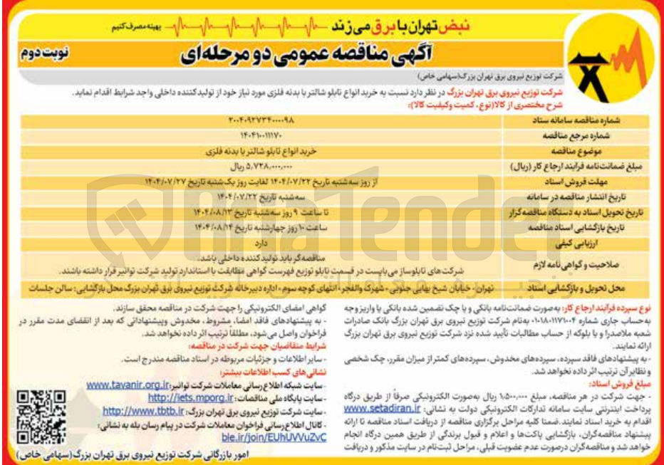 تصویر کوچک آگهی رید انواع تابلو شالتر با بدنه فلزی 