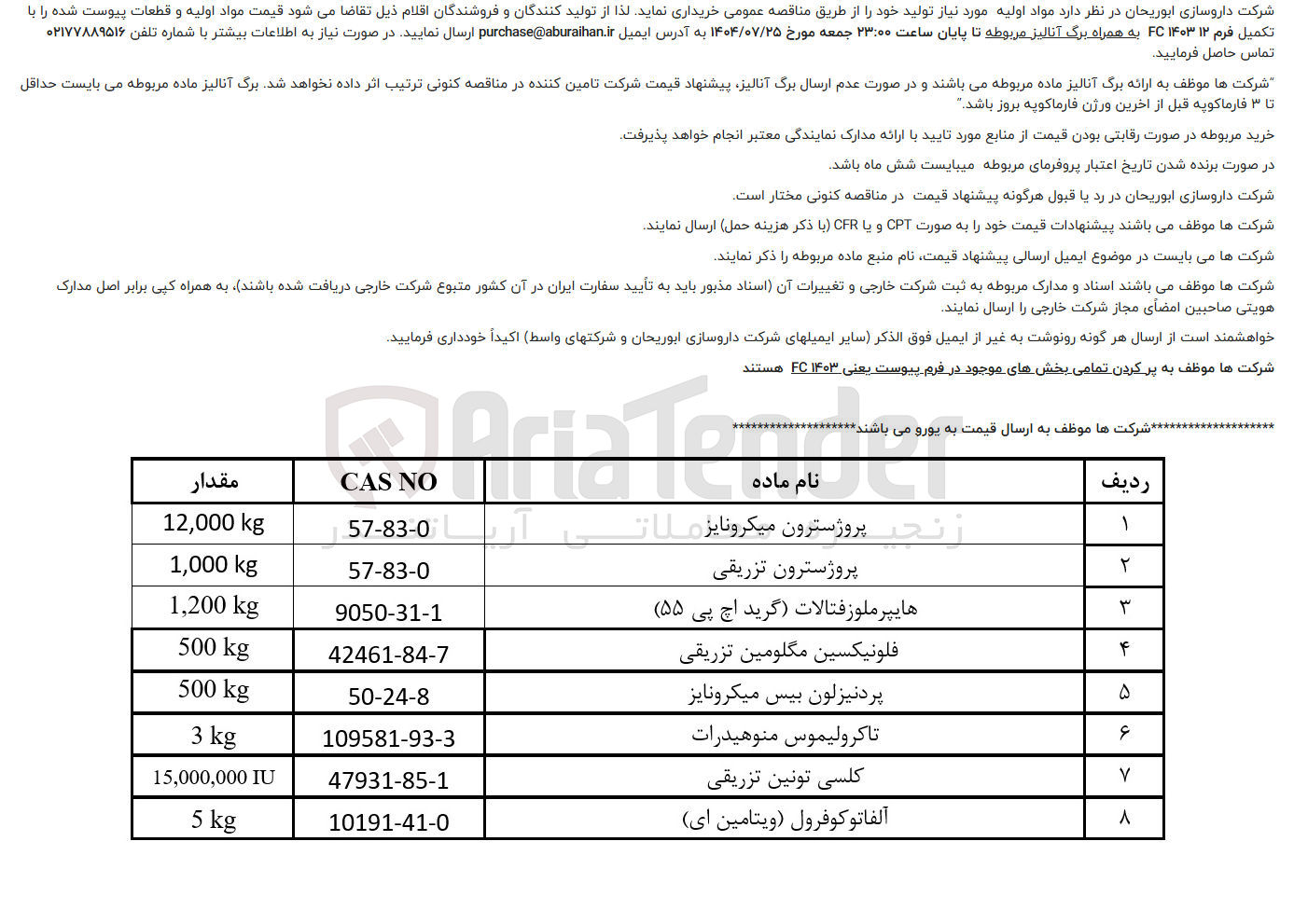 تصویر کوچک آگهی خرید تاکرولیموس منوهیدرات 
