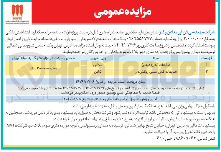 تصویر کوچک آگهی فروش ضایعات ضایعات آهن ( درهم ) -ضایعات کابل مسی روکش دار ۲۰۰ تن 
