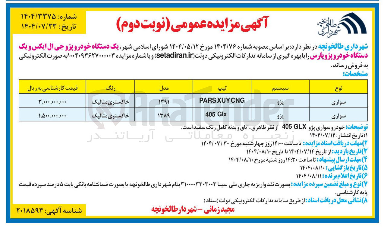 تصویر کوچک آگهی فروش یک دستگاه خودرو پژو جی ال ایکس و یک دستگاه خودرو پژو پارس
