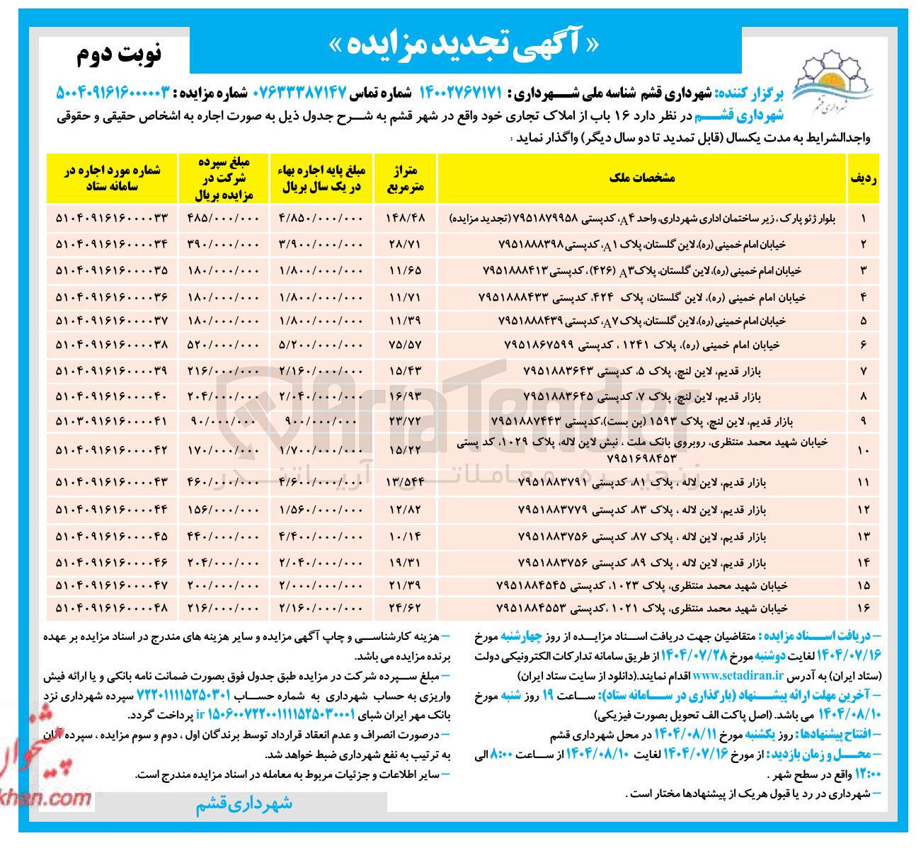 تصویر کوچک آگهی واگذاری اجاره ی 16 باب از املاک تجاری