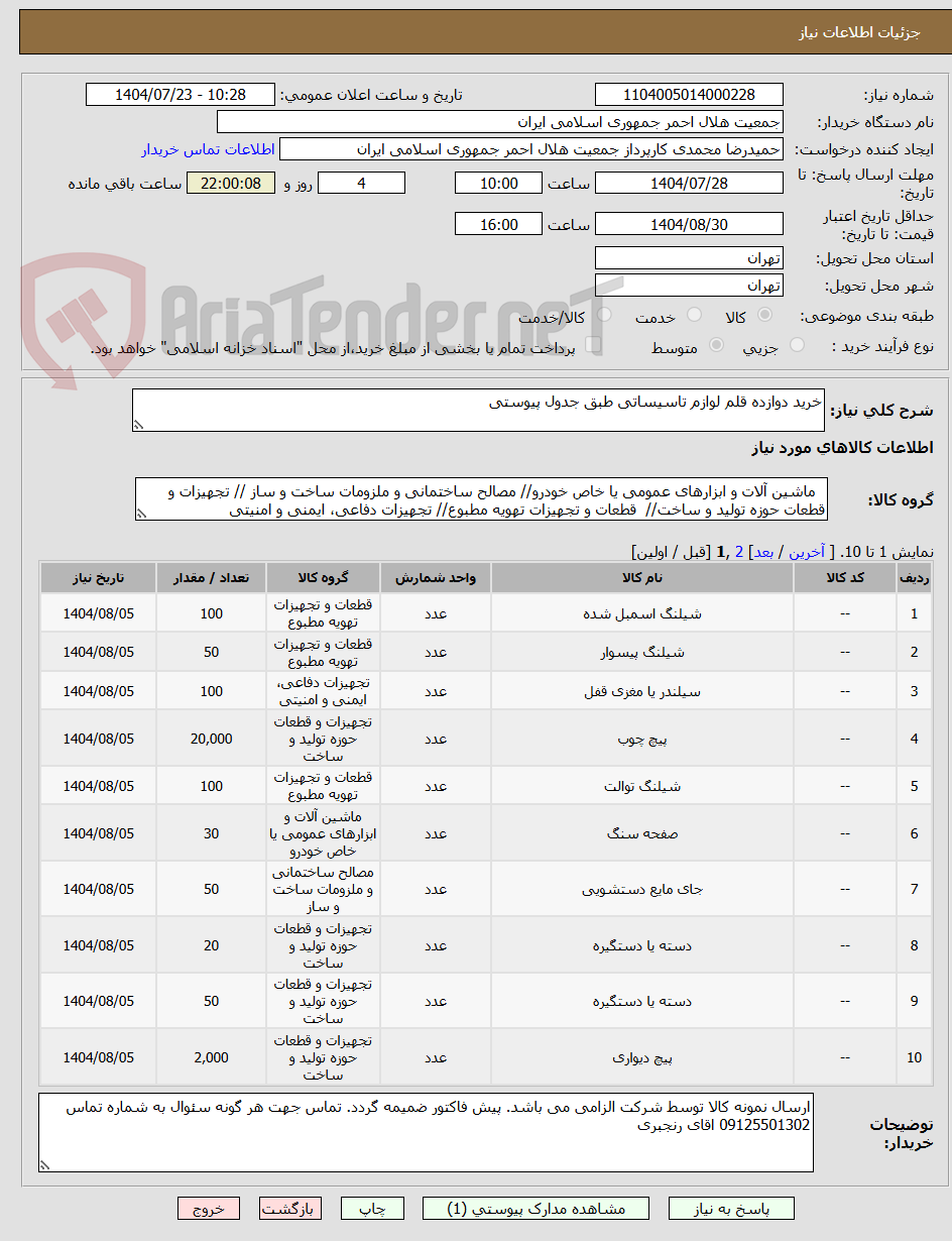 تصویر کوچک آگهی خرید دوازده قلم لوازم تاسیساتی طبق جدول پیوستی