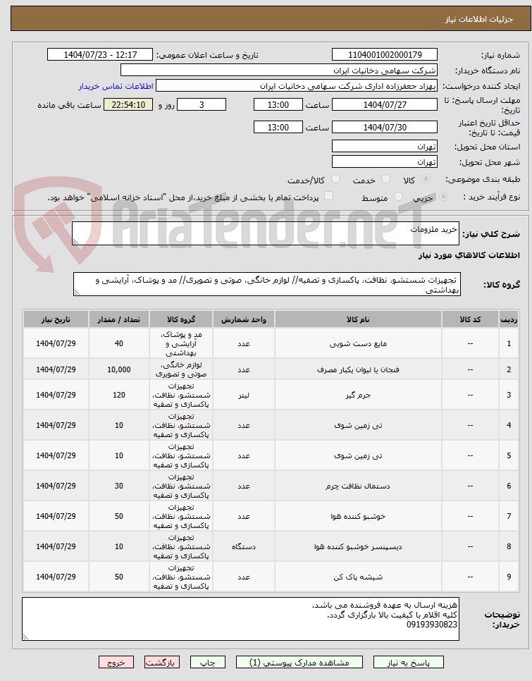 تصویر کوچک آگهی خرید ملزومات