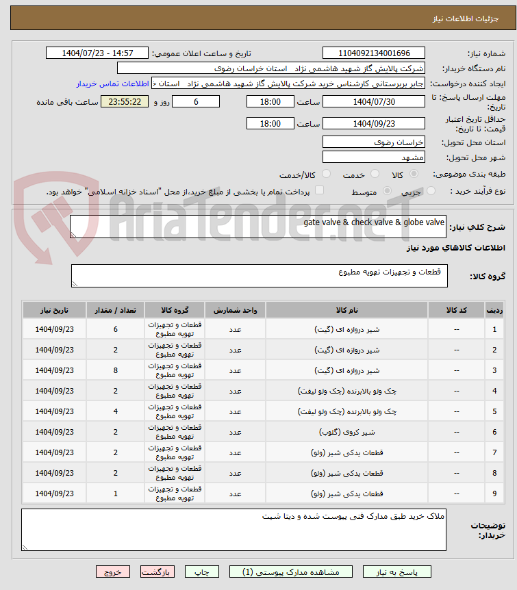 تصویر کوچک آگهی gate valve & check valve & globe valve