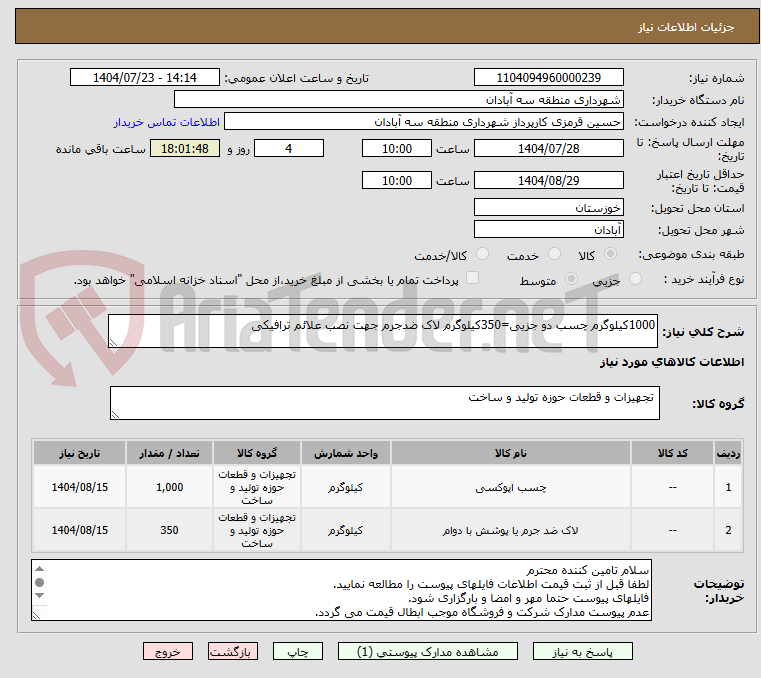تصویر کوچک آگهی 1000کیلوگرم چسب دو جزیی=350کیلوگرم لاک ضدجرم جهت نصب علائم ترافیکی