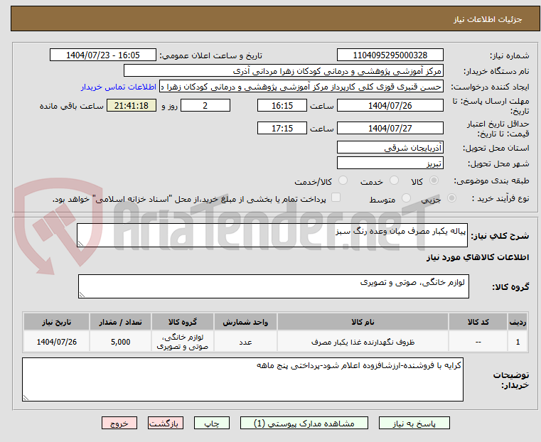 تصویر کوچک آگهی پیاله یکبار مصرف میان وعده رنگ سبز