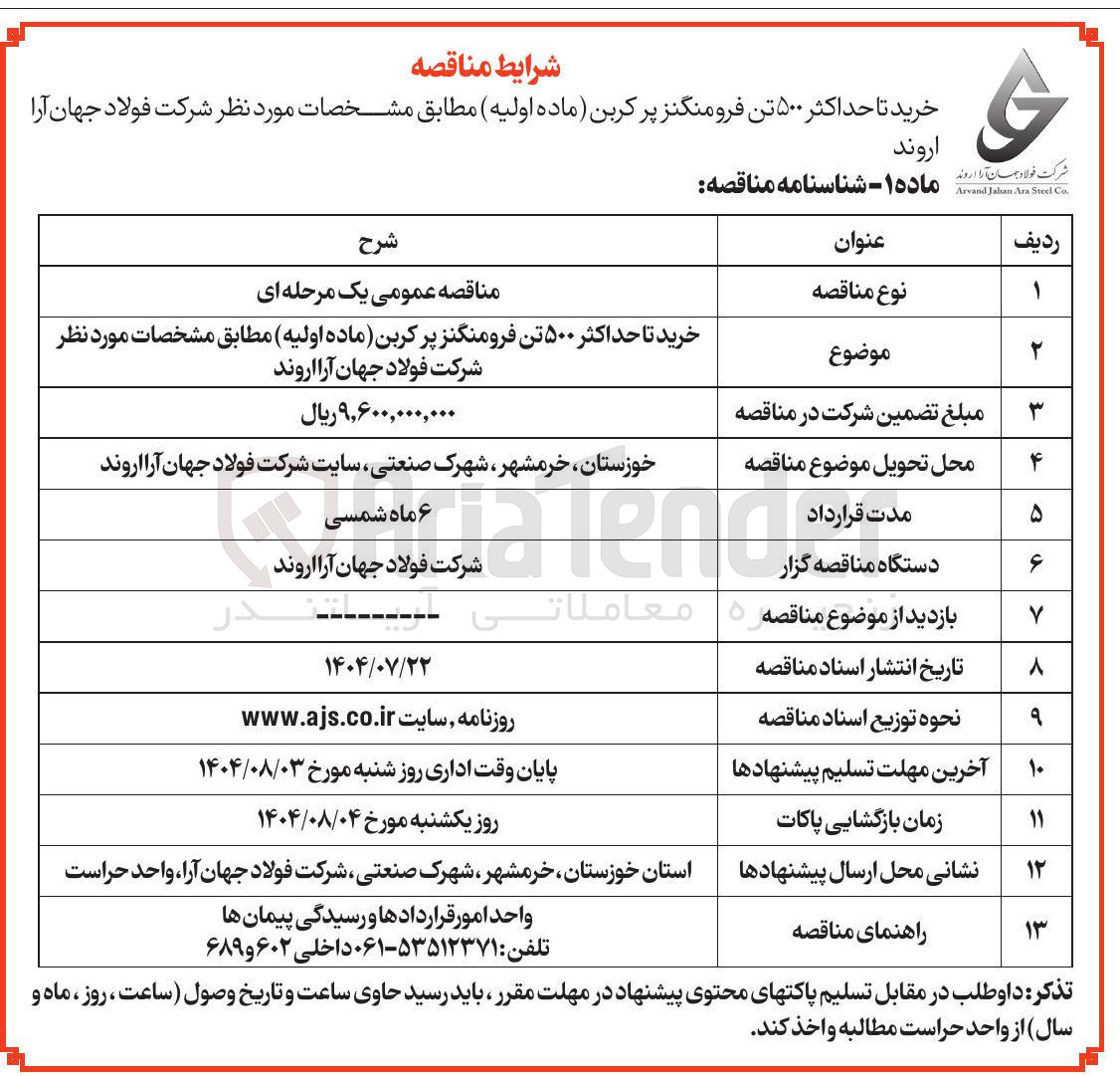 تصویر کوچک آگهی خرید تا حداکثر ۵۰۰ تن فرومنگنز پر کربن ( ماده اولیه)