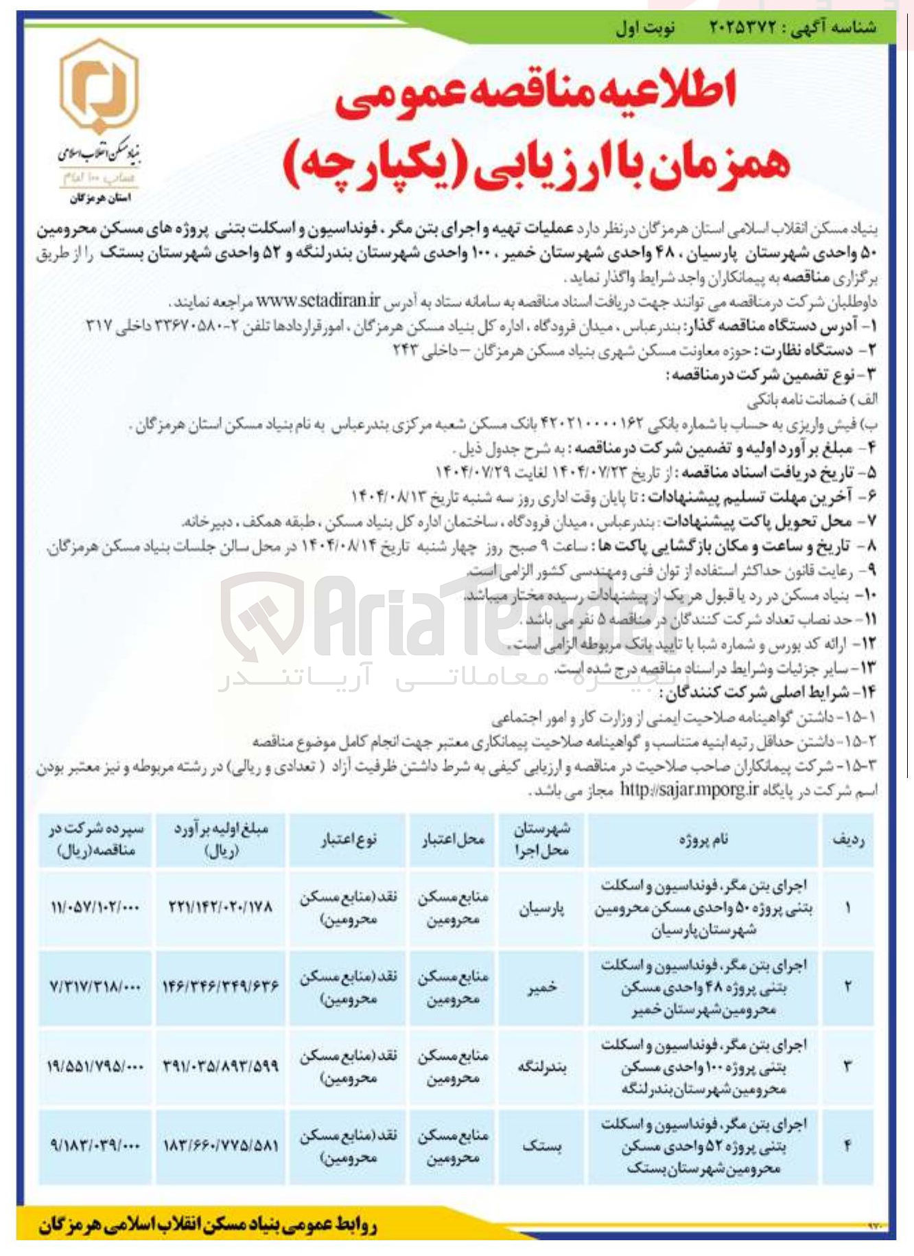 تصویر کوچک آگهی اجرای بتن مگر فونداسیون و اسکلت بتنی پروژه ۵۲ واحدی