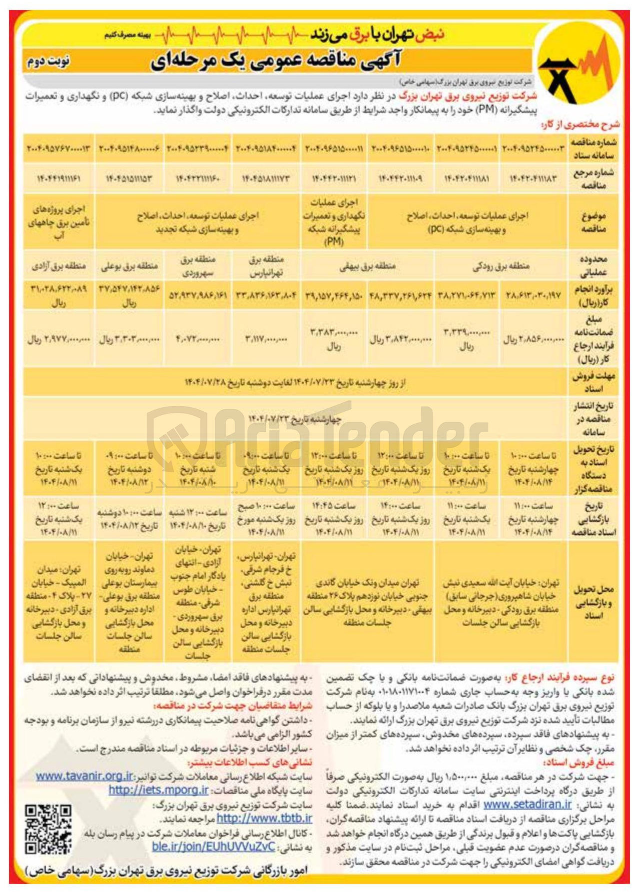 تصویر کوچک آگهی اجرای پروژه های تامین برق چاه های آب