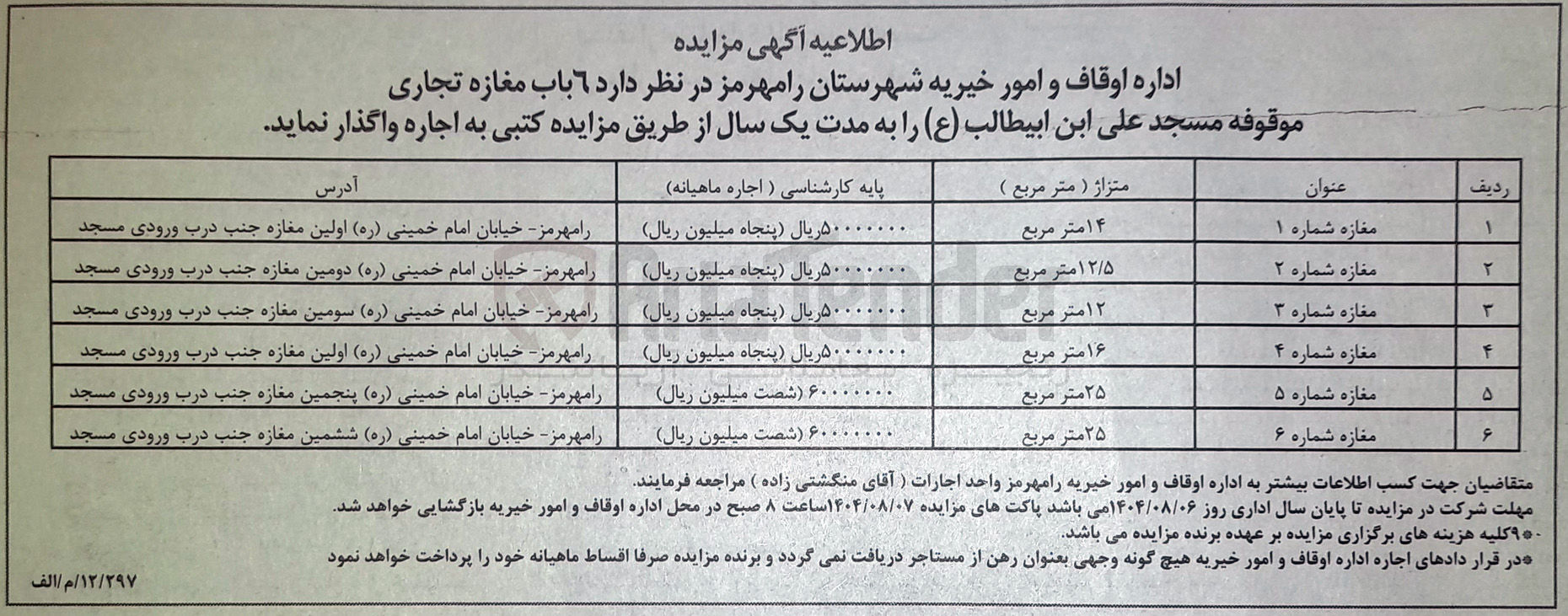 تصویر کوچک آگهی د ۶ باب مغازه تجاری