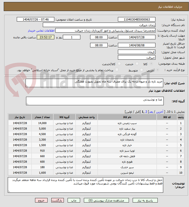تصویر کوچک آگهی خرید تاره بار و میوه درجه یک برای مصرف سه ماه تحویل بصورت هفتگی