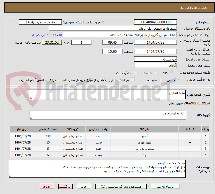تصویر کوچک آگهی مواد غذایی