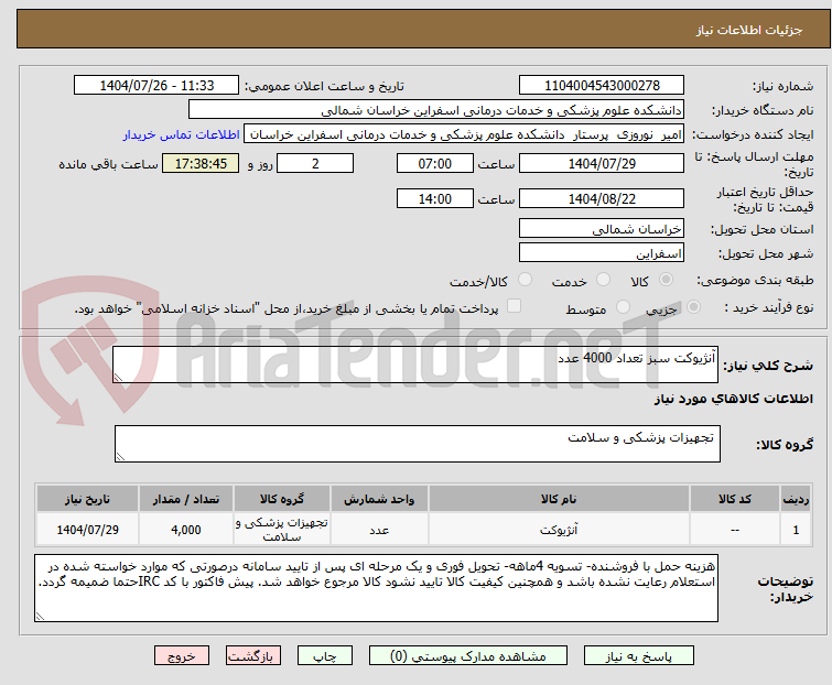 تصویر کوچک آگهی آنژیوکت سبز تعداد 4000 عدد