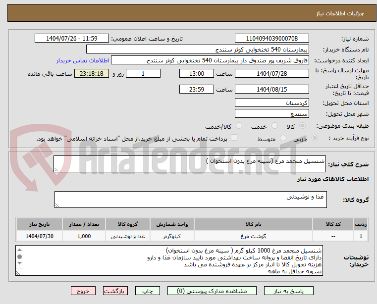 تصویر کوچک آگهی شنسیل منجمد مرغ (سینه مرغ بدون استخوان )