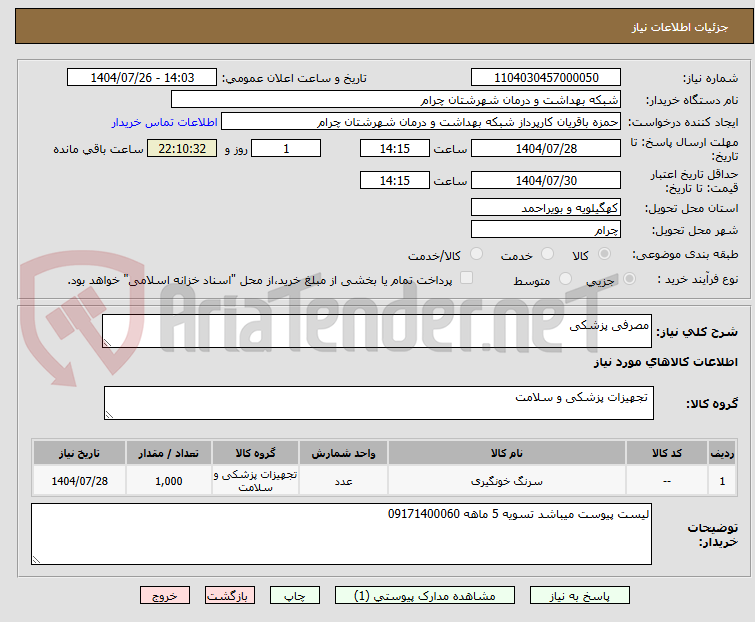 تصویر کوچک آگهی مصرفی پزشکی 