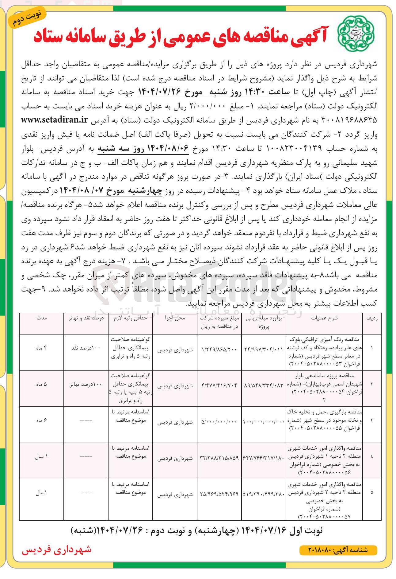 تصویر کوچک آگهی پروژه ساماندهی بلوار