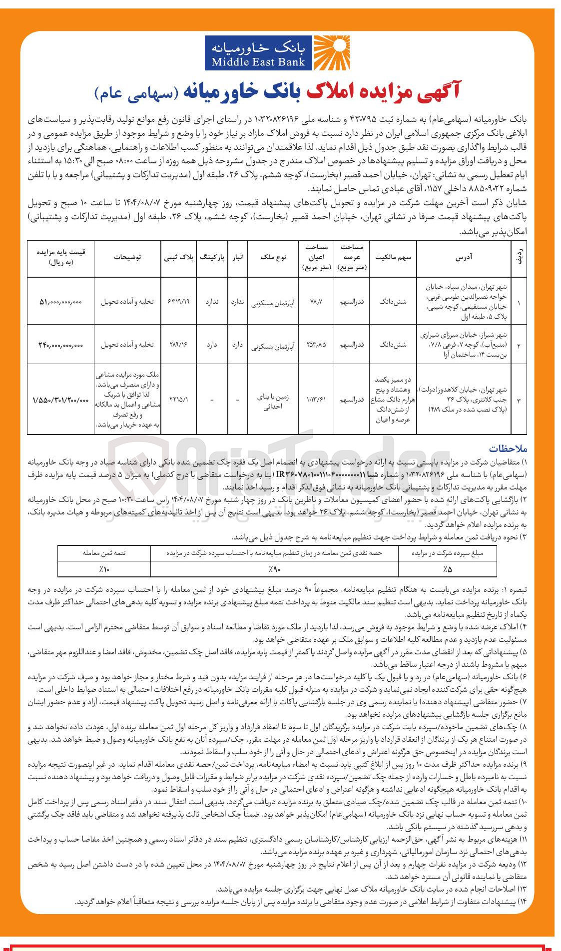 تصویر کوچک آگهی مزایده املاک