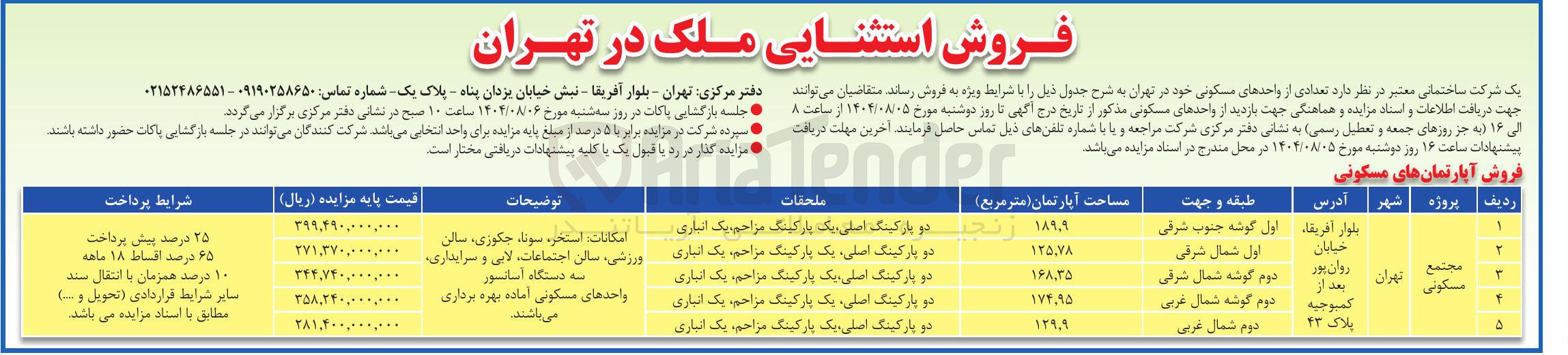 تصویر کوچک آگهی فروش تعدادی از واحدهای مسکونی در 5 ردیف