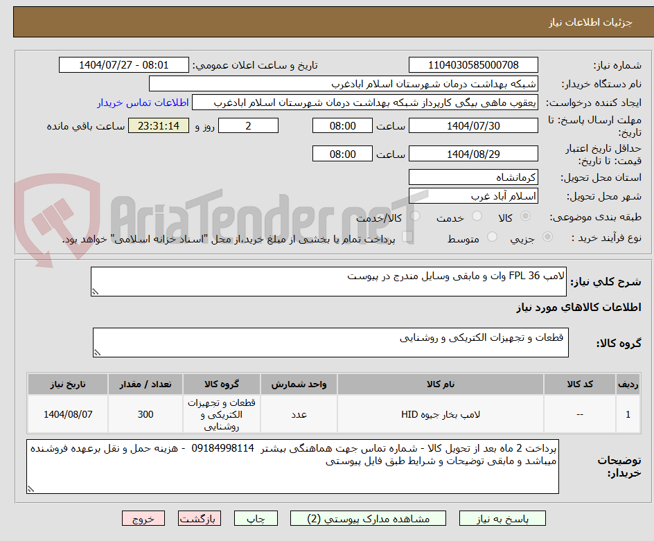 تصویر کوچک آگهی لامپ FPL 36 وات و مابقی وسایل مندرج در پیوست