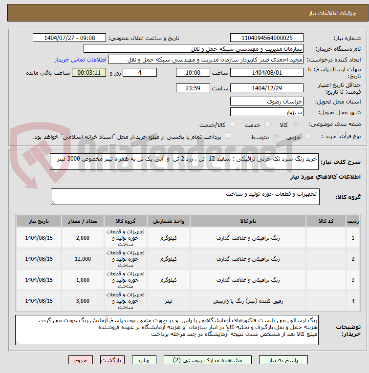 تصویر کوچک آگهی خرید رنگ سرد تک جزئی ترافیکی : سفید 12 تن ، زرد 2 تن و آبی یک تن به همراه تینر مخصوص 3000 لیتر