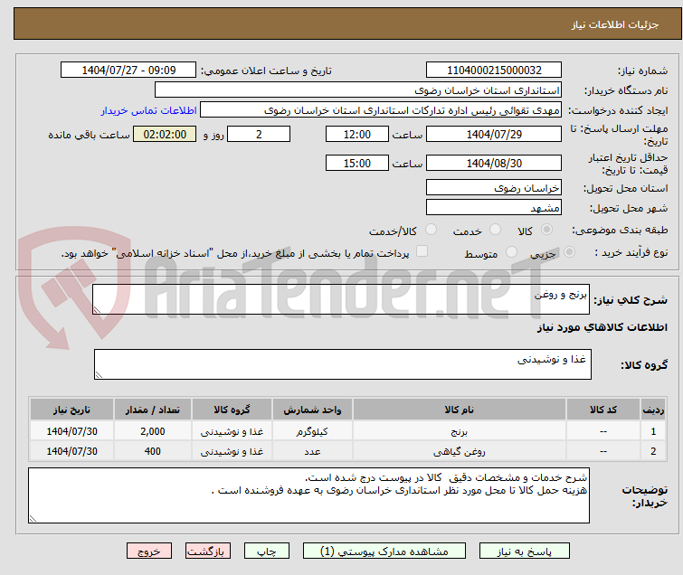 تصویر کوچک آگهی برنج و روغن 