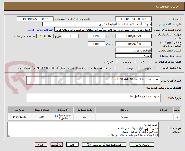 تصویر کوچک آگهی ضد یخ بهران یا ایرانول 160لیتر (4لیتری )