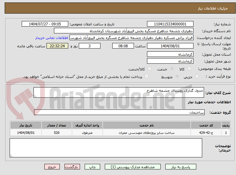 تصویر کوچک آگهی جدول گذاری روستای چشمه شاهرخ