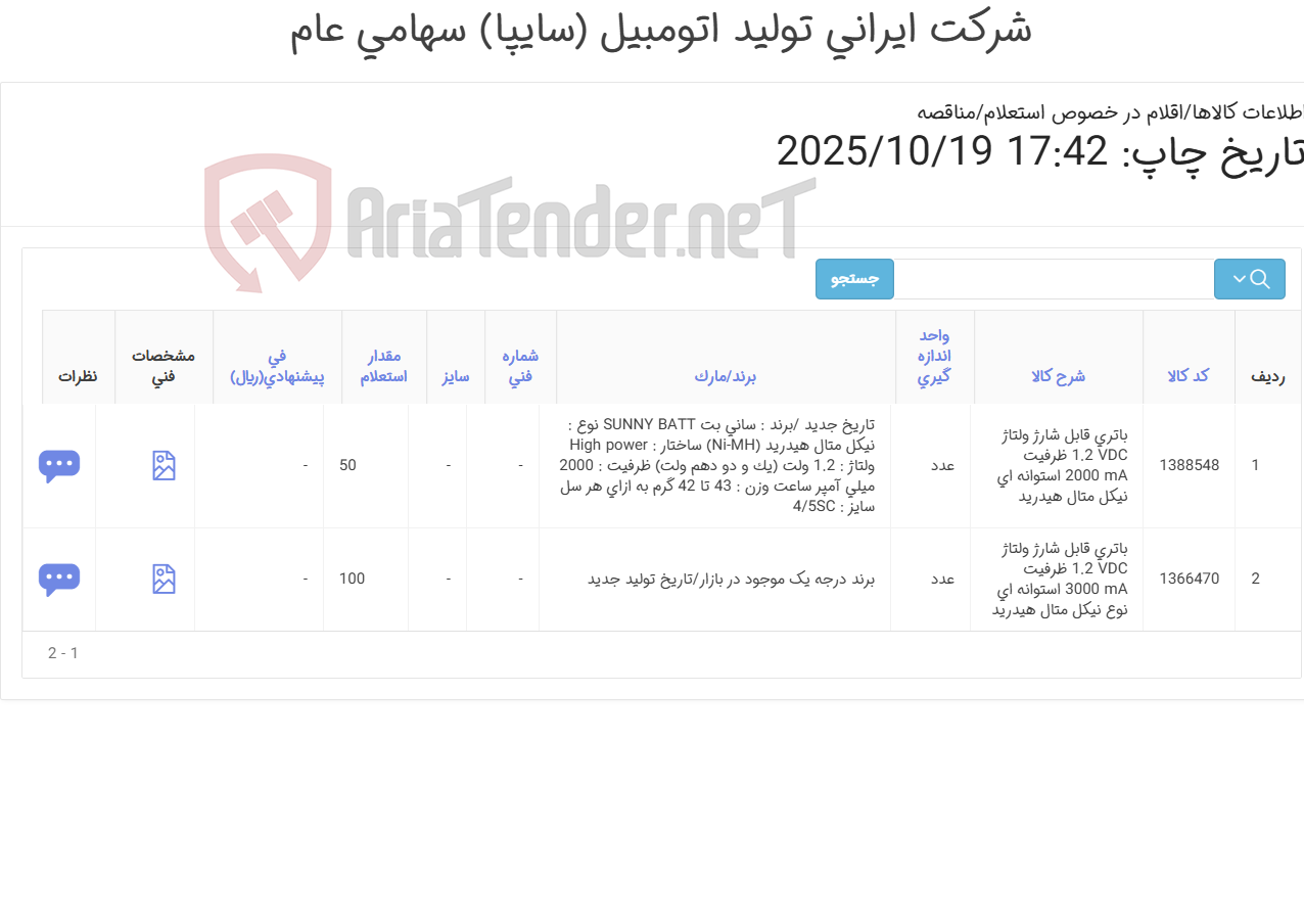 تصویر کوچک آگهی 2آیتم باتری قابل شارژ استوانه ای (تحویل فوری