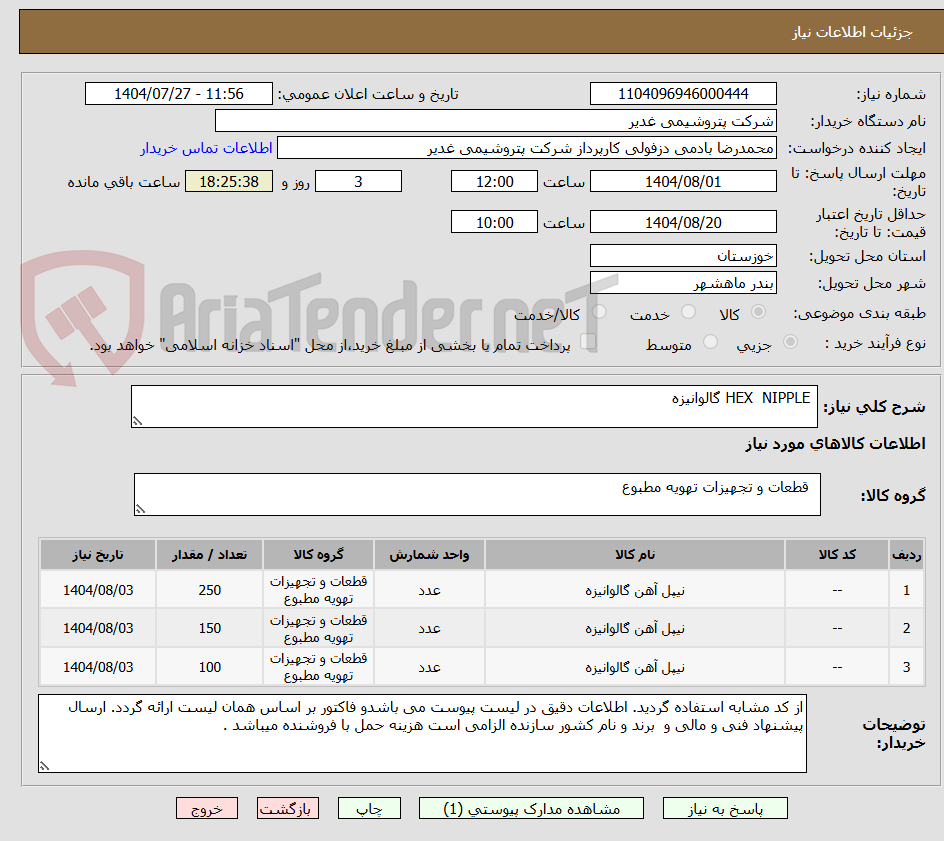 تصویر کوچک آگهی  HEX  NIPPLE گالوانیزه