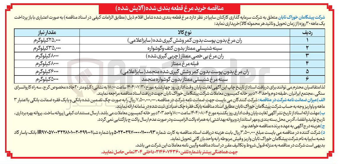 تصویر کوچک آگهی ران مرغ بدون پوست بدون کمر و شش گیری شده منجمد ( سایز اعلامی )