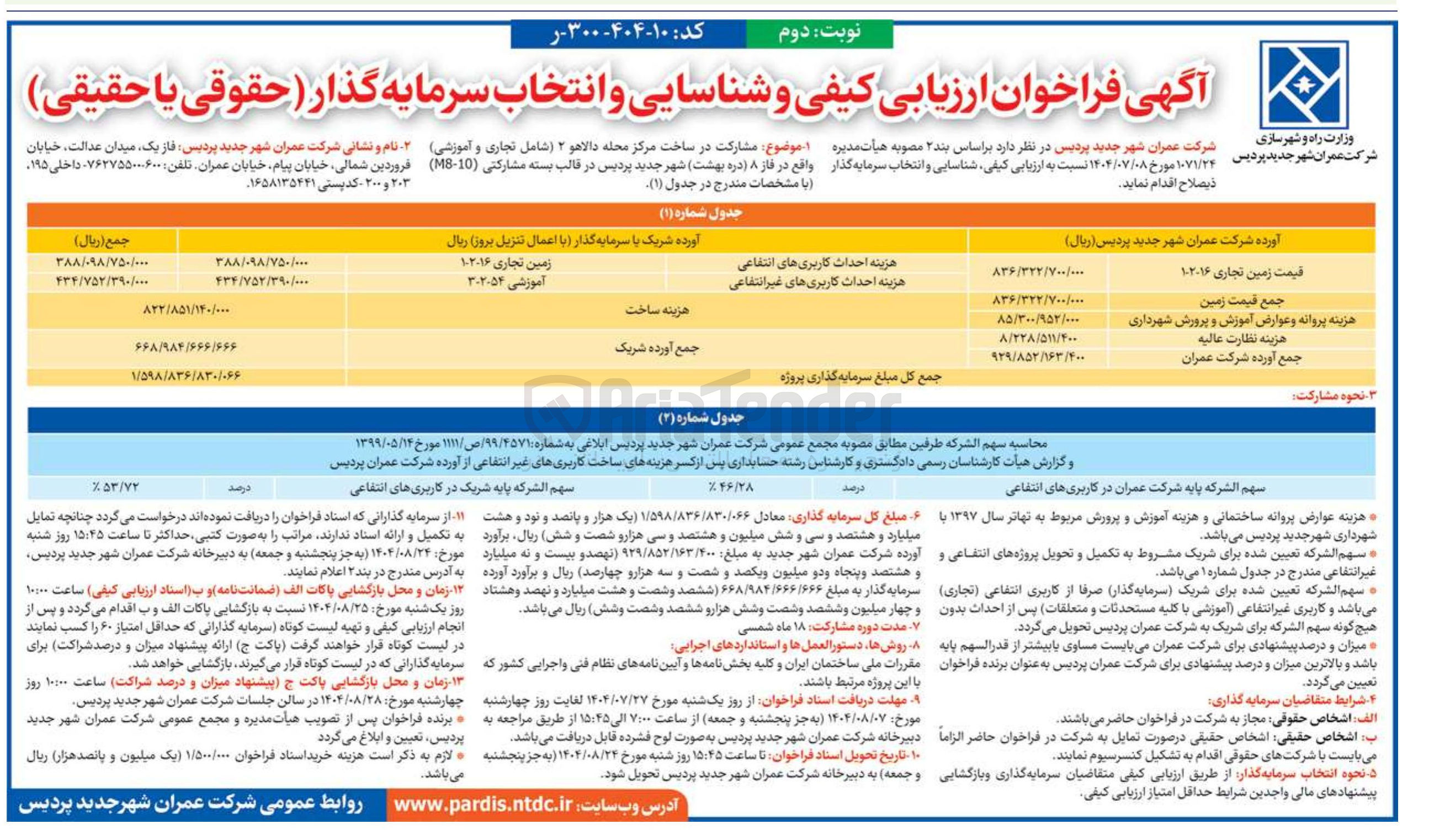 تصویر کوچک آگهی مشارکت در ساخت مرکز محله دالاهو ۲ شامل تجاری و آموزشی 