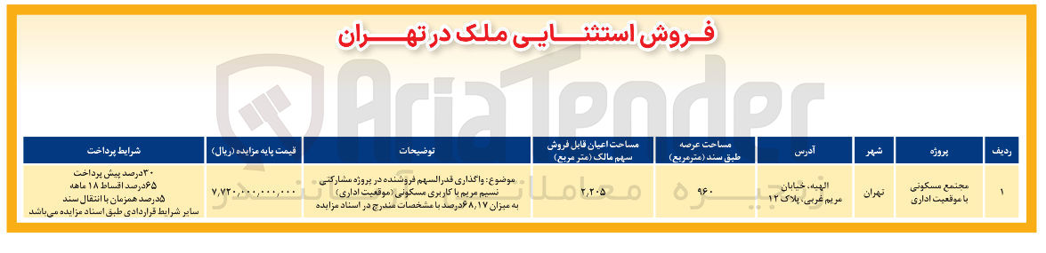 تصویر کوچک آگهی فروش مجتمع مسکونی با موقعیت اداری