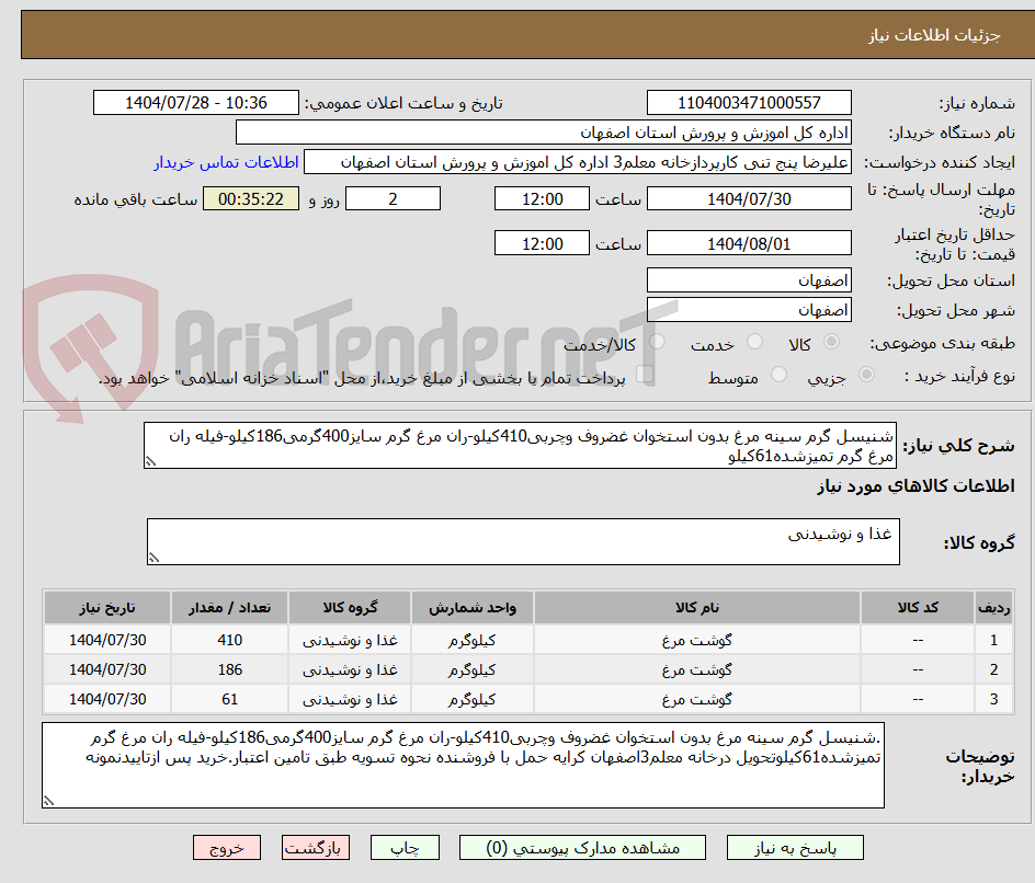 تصویر کوچک آگهی شنیسل گرم سینه مرغ بدون استخوان غضروف وچربی410کیلو-ران مرغ گرم سایز400گرمی186کیلو-فیله ران مرغ گرم تمیزشده61کیلو
