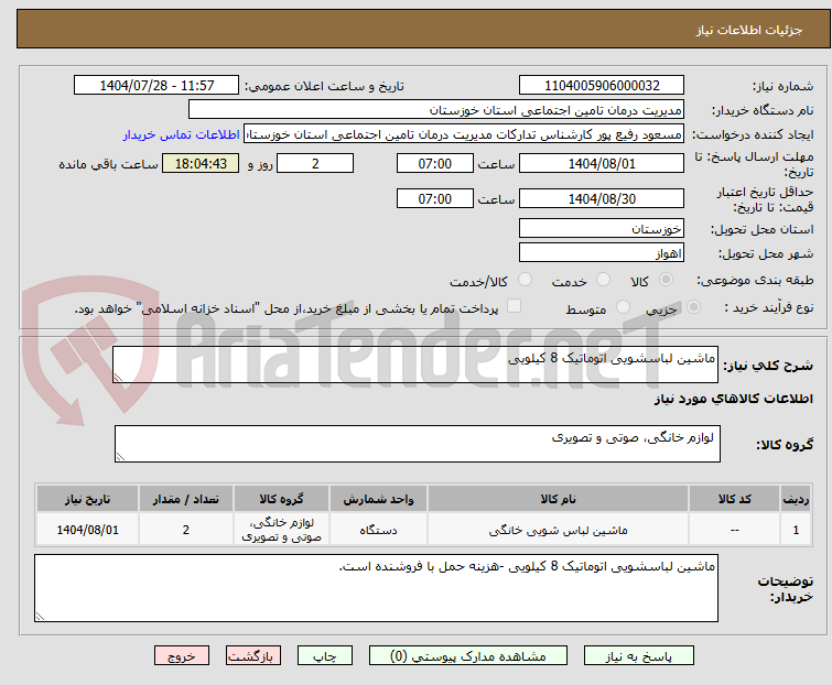 تصویر کوچک آگهی ماشین لباسشویی اتوماتیک 8 کیلویی