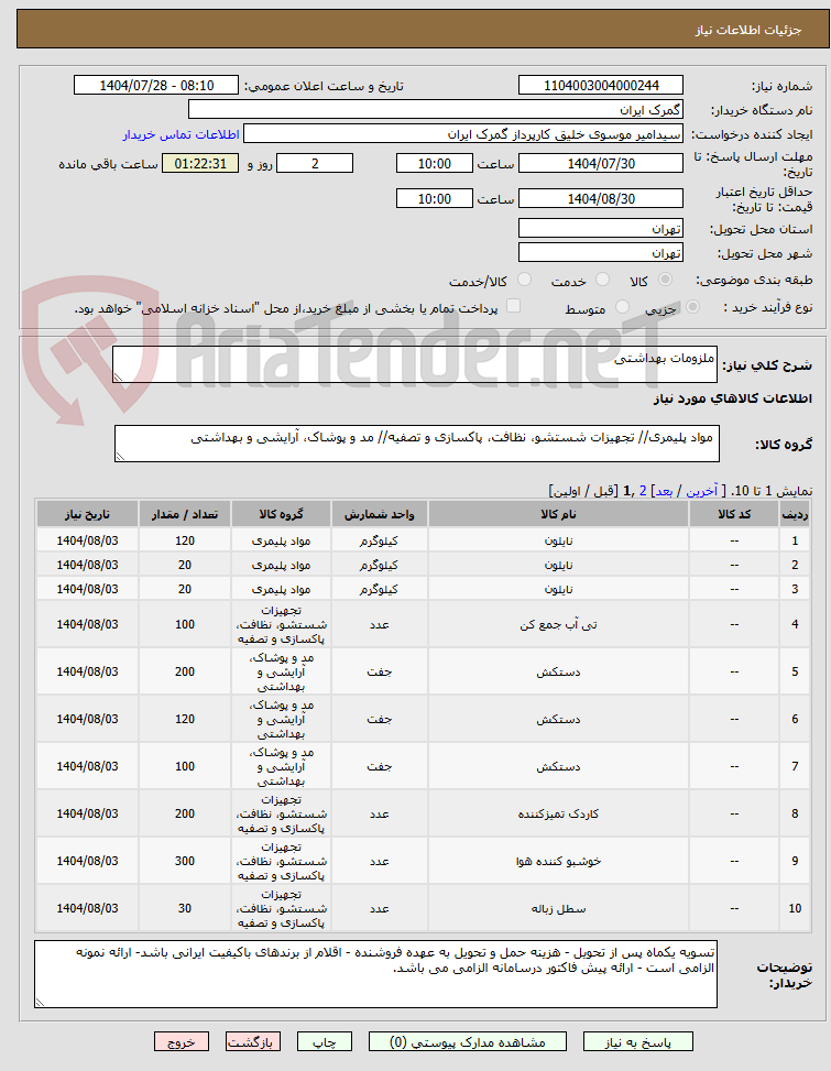 تصویر کوچک آگهی ملزومات بهداشتی