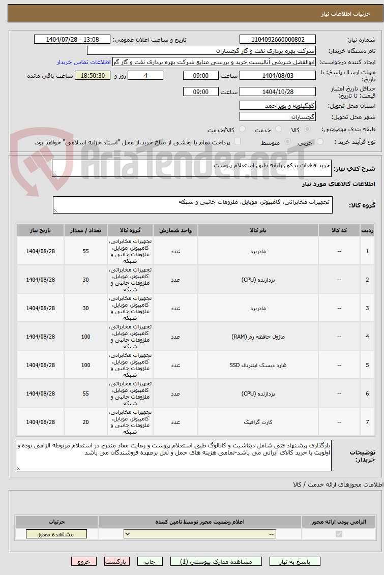 تصویر کوچک آگهی خرید قطعات یدکی رایانه طبق استعلام پیوست