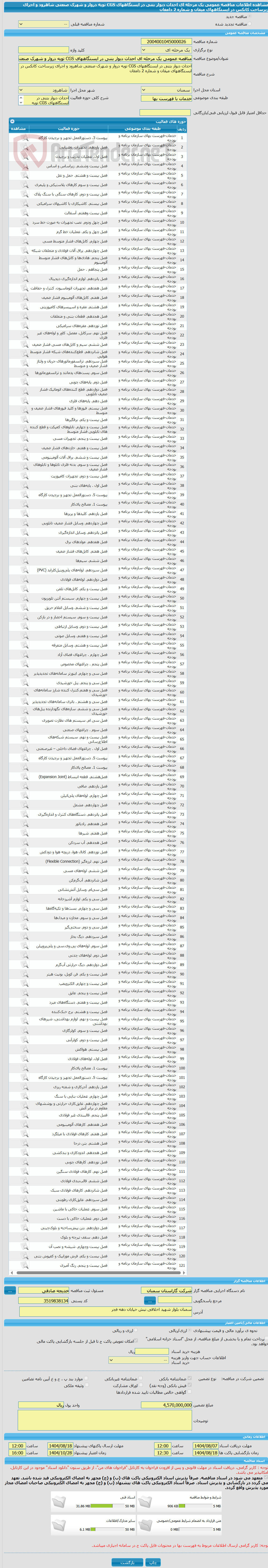 تصویر کوچک آگهی مناقصه عمومی یک مرحله ای احداث دیوار بتنی در ایستگاههای CGS تویه دروار و شهرک صنعتی شاهرود و اجرای زیرساخت کانکس در ایستگاههای میقان و شماره 2 دامغان 