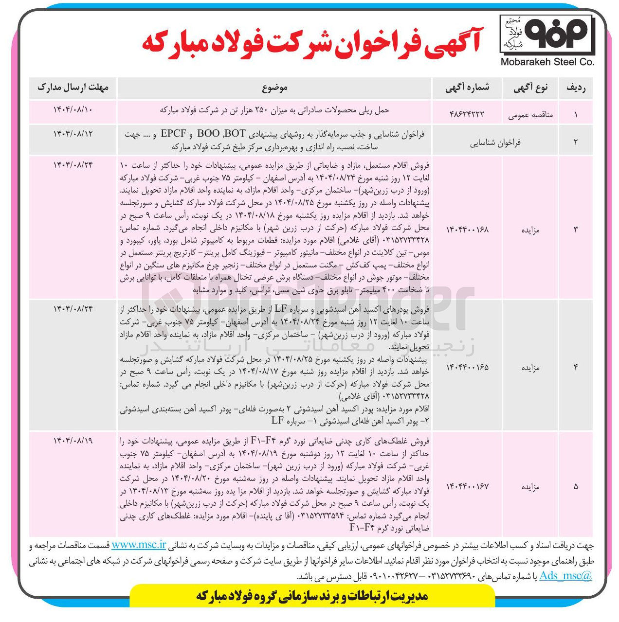 تصویر کوچک آگهی فروش اقلام مستعمل مازاد و ضایعاتی