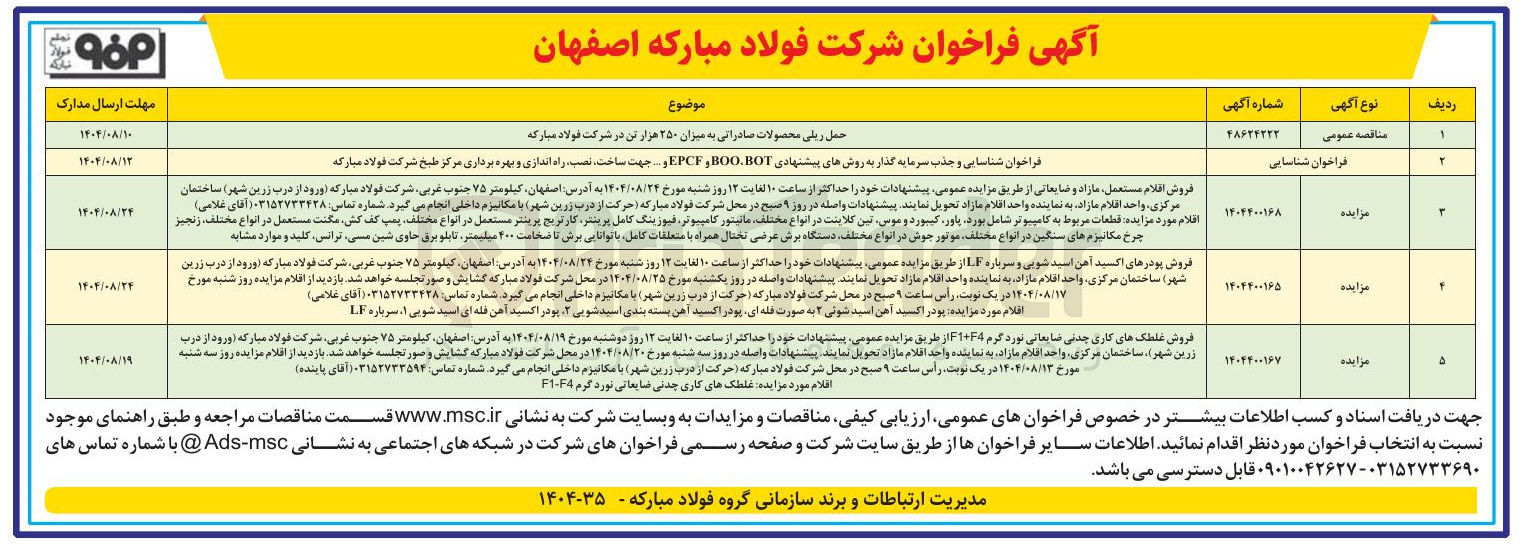 تصویر کوچک آگهی فروش اقلام مستعمل ، مازاد و ضایعاتی 