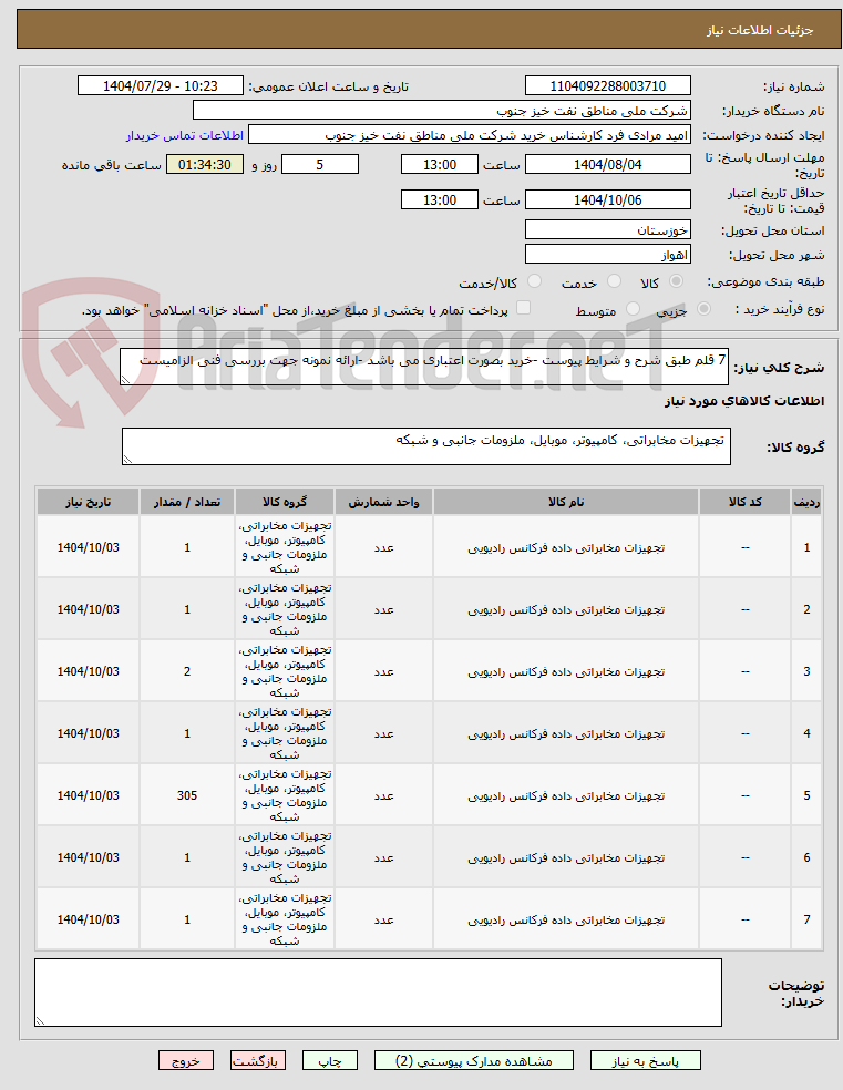 تصویر کوچک آگهی 7 قلم طبق شرح و شرایط پیوست -خرید بصورت اعتباری می باشد -ارائه نمونه جهت بررسی فنی الزامیست