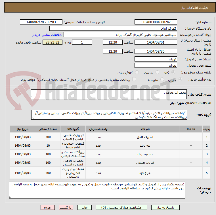 تصویر کوچک آگهی تجهیزات دفاعی