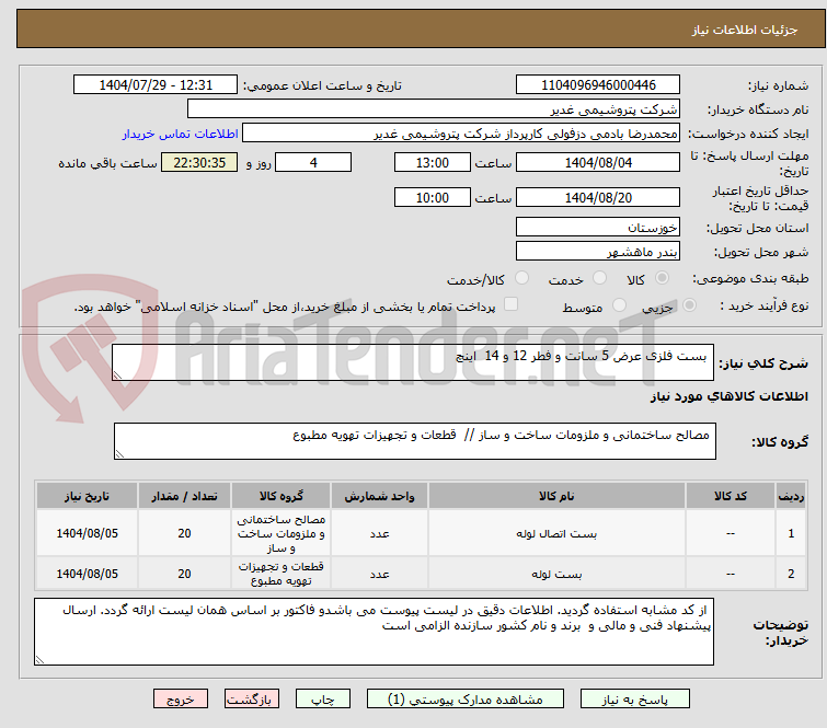 تصویر کوچک آگهی بست فلزی عرض 5 سانت و فطر 12 و 14 اینچ